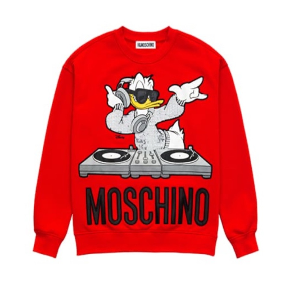 Moschino X H&M Red Sequinned DJ Donald Duck  Sweater Disney Collab Size S